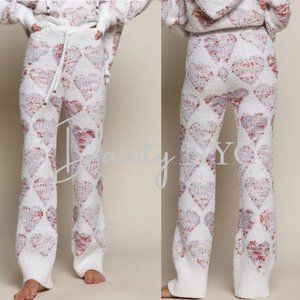 Hearts Berber Fleece Lounge Pants Heart Print Sweatpants